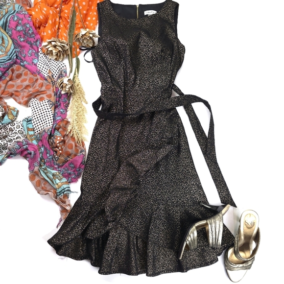 Calvin Klein Elegant Black Gold Sleeveless Poly Blend Formal Dress Sz 4 - Picture 1 of 11